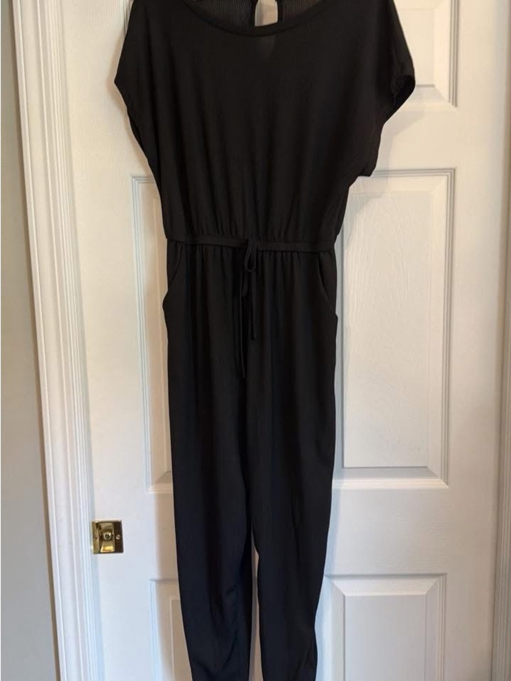 SHEIN Black Short Sleeve Drawstring Jumpsuit
